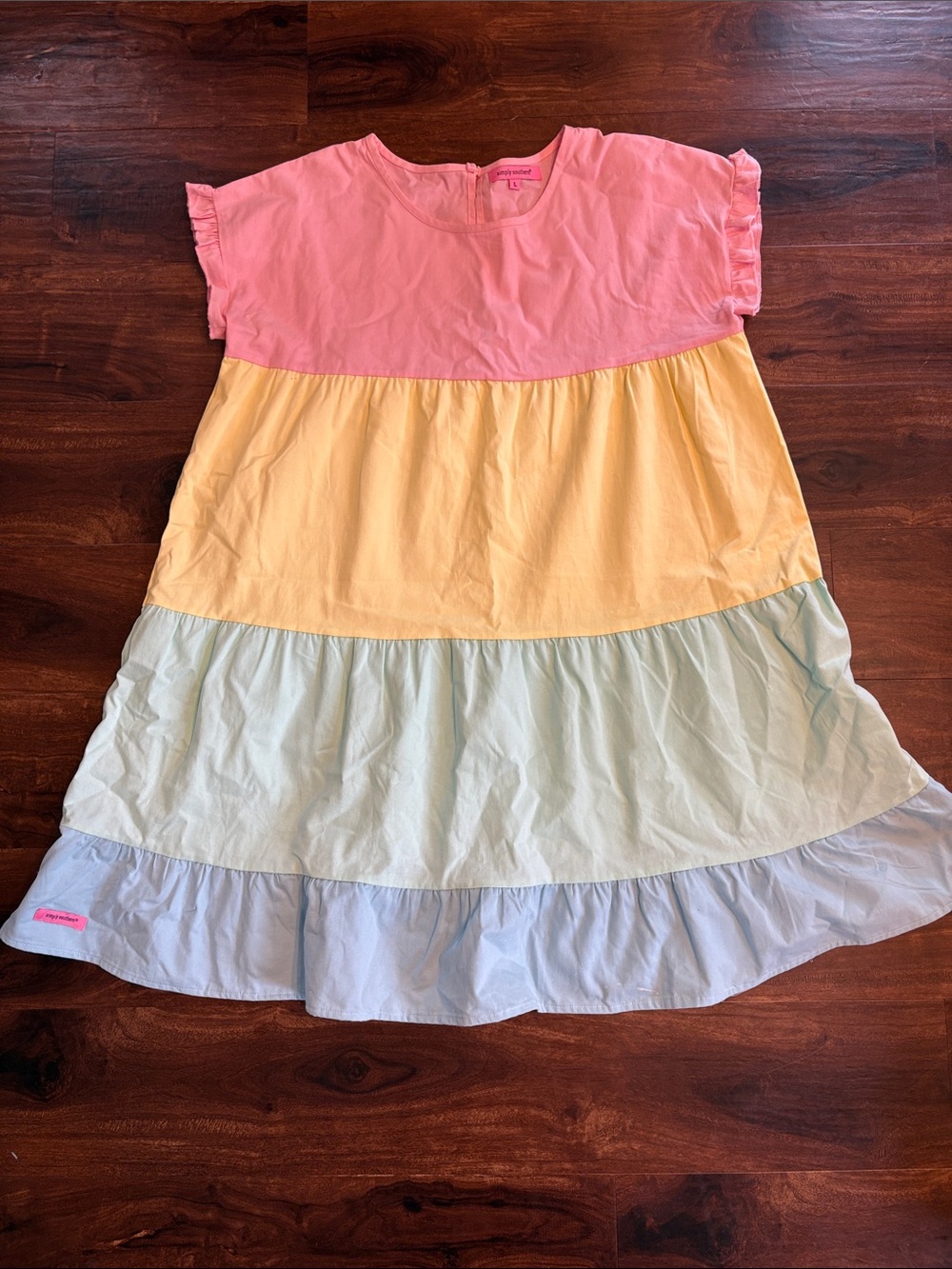 Simply Southern Pink, Yellow, Mint, Light Blue Colorblock Tiered Dress